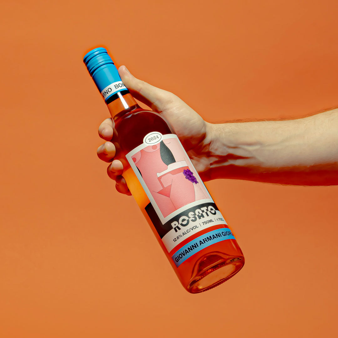 Giovanni Armani Giorgio rosato wine bottle from South Australia on orange background