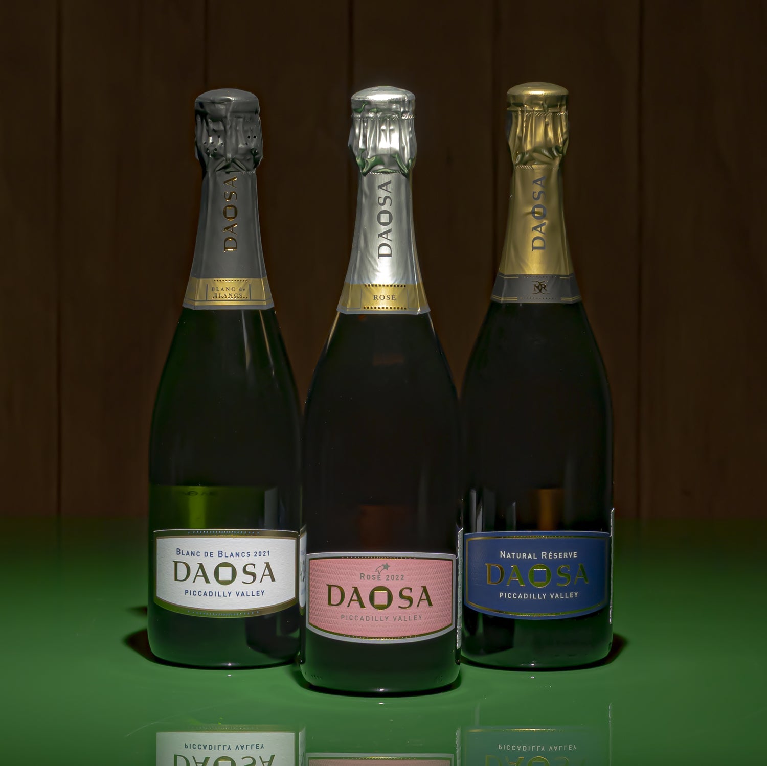 Daosa pink sparkling wine bottle from Piccadilly Valley Adelaide Hills on orange background